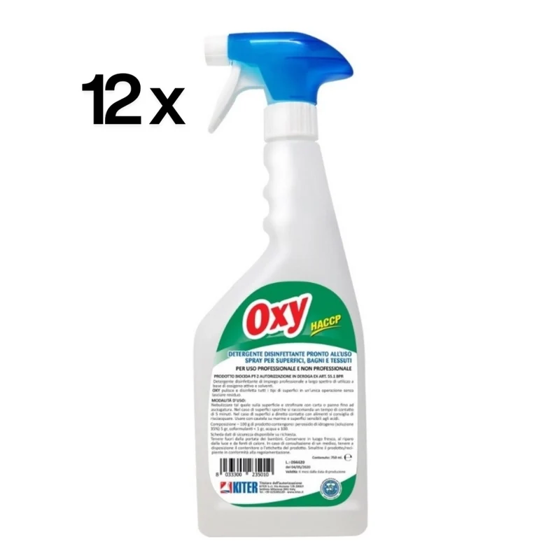 Oxy 750 ml x 12 pz, Spray Pronto Uso Igienizzante Superfici e Tessuti | Kiter
