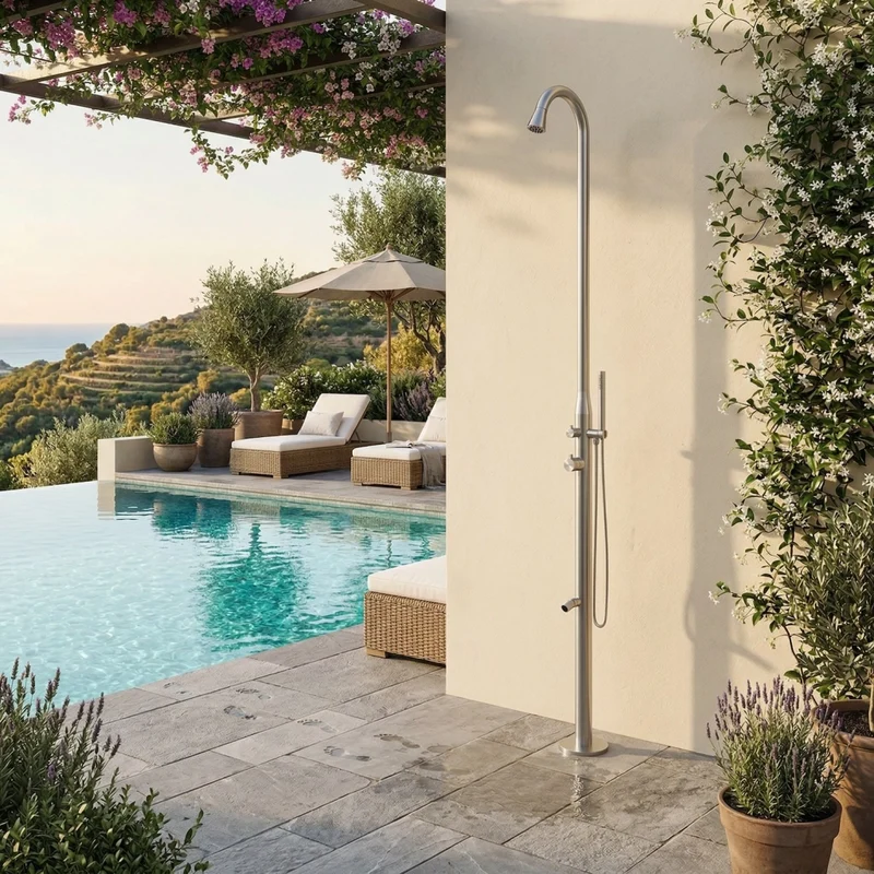 MPC Doccia per Piscina da Esterno in Acciaio Inox AISI 316L colore Inox resistente ad agenti atmosferici acqua salata e prodotti chimici MX1006-INOX