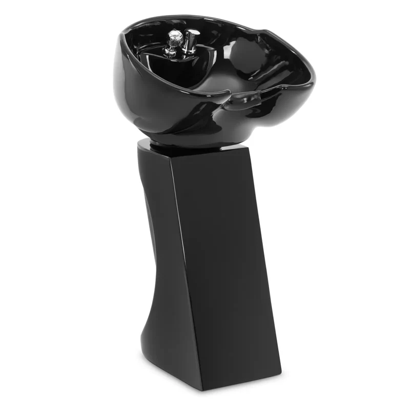 Lavatesta con poggiapiedi reclinabile sedile miscelatore tubo flessibile e doccetta professionale in fibra di vetro ceramica nera 14_0008264