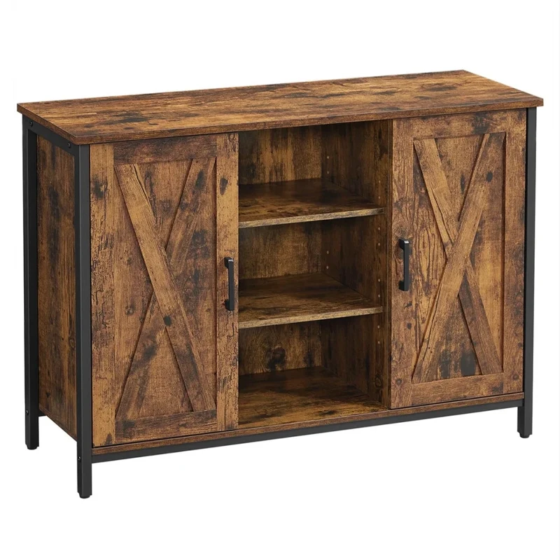 Mobiletto portaoggetti a buffet 100 x 35 x 70 cm con armadietti e ripiani ante in stile fienile per sala da pranzo cucina soggiorno corridoio stile industriale marrone 12_0004538