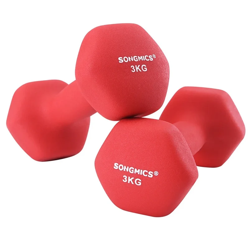 Set di 2 manubri da 3 kg per fitness e bodybuilding rossi 12_0002018