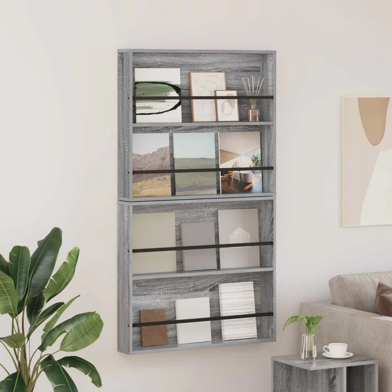 Scaffale per riviste 2 pz Sonoma grigio 80 x 12 x 70 cm