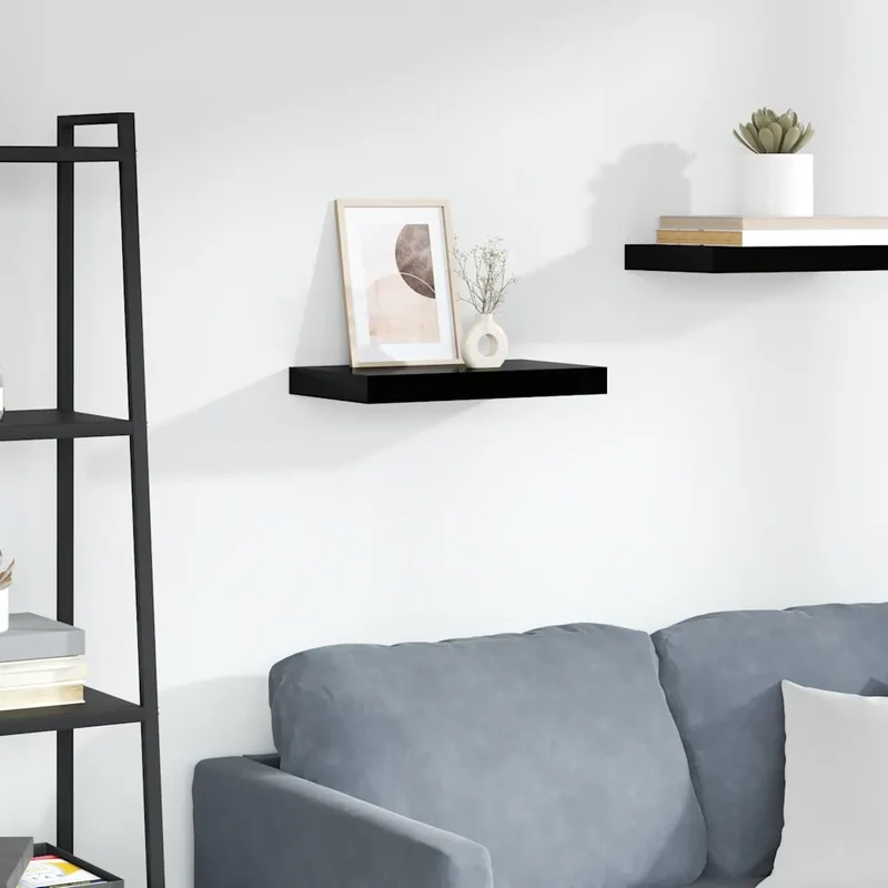 Scaffale a Parete Nero Lucido 40x23,5x3,8 cm in MDF