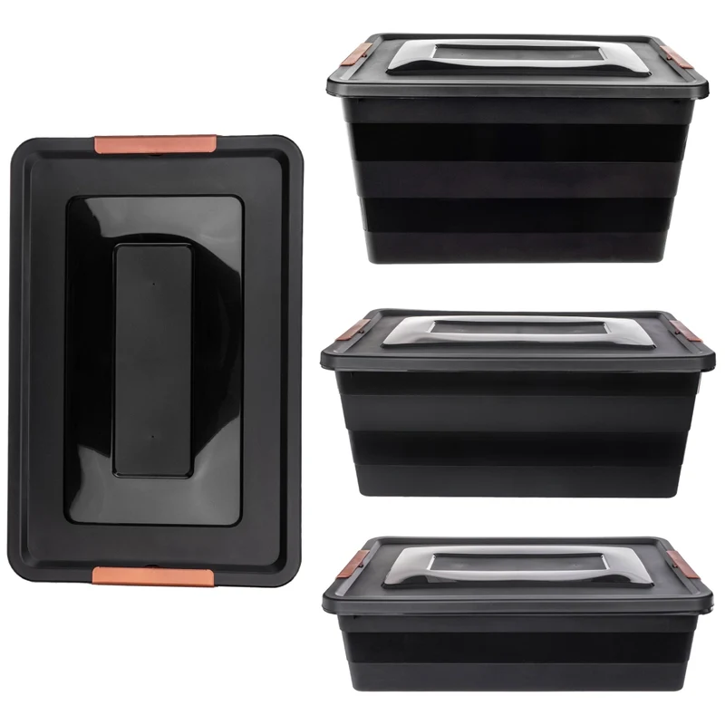 Set di 3 contenitori portaoggetti in plastica KADAX con coperchi.