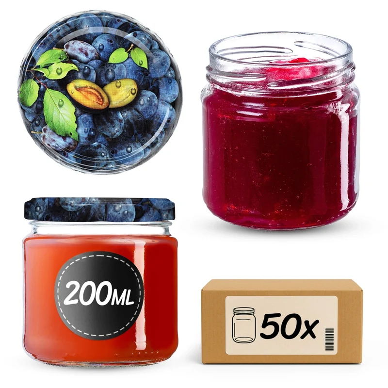 Barattoli per conserve KADAX Lerma 200 ml 50 pezzi 66 mm + coperchi "Prugne"