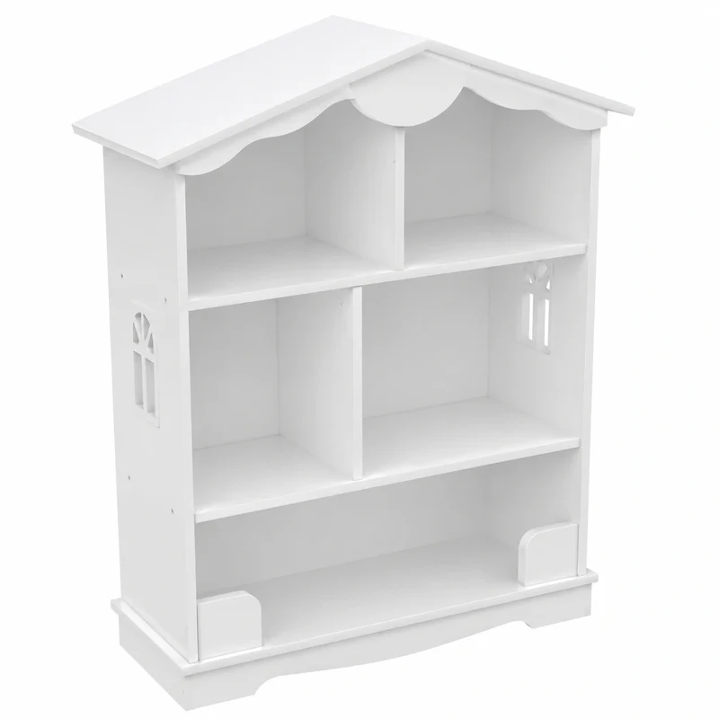 Scaffale in Legno per Bambini, Libreria Portagiochi, Arredo Cameretta, Casa delle Bambole, Bianco, 76x30x101 cm