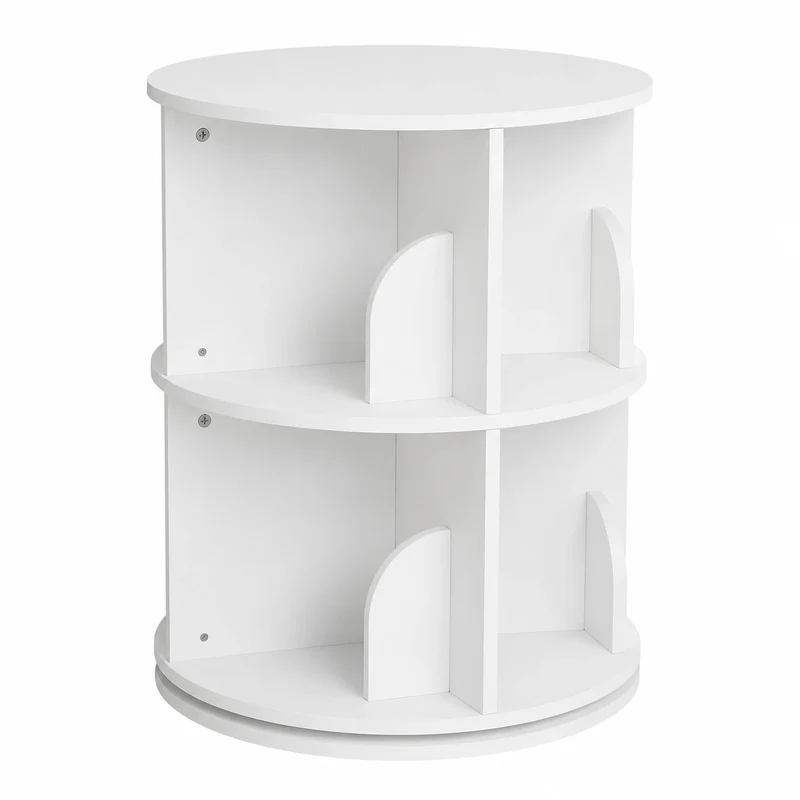 Libreria Girevole a 2 Livelli per Bambini, Scaffale Bianco Autoportante in Legno