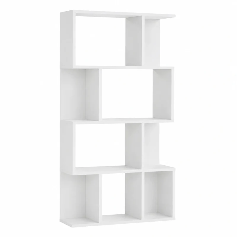 Libreria a S a 5 Ripiani, Design Salvaspazio in Legno per Casa e Ufficio, 60x24x184.5 cm, Bianco