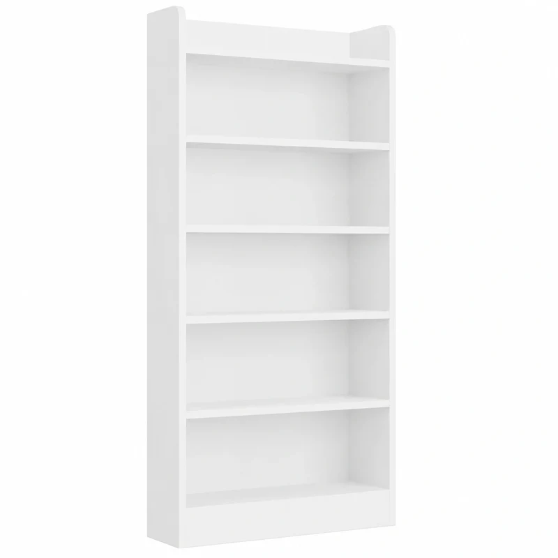 Libreria Salvaspazio 7 Ripiani Regolabili, Scaffale in Legno 183 cm Bianco per Casa e Ufficio