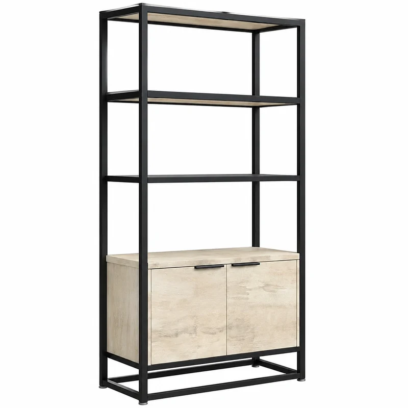 FRANKYSTAR Edo - Libreria Industriale a Muro con 3 Ripiani e Mobiletto in Legno e Metallo