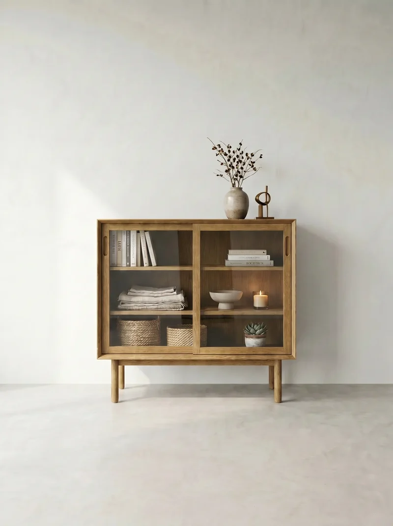 Vetrina Kodama – Mobile Contenitore Moderno in Rovere con Ante in Vetro