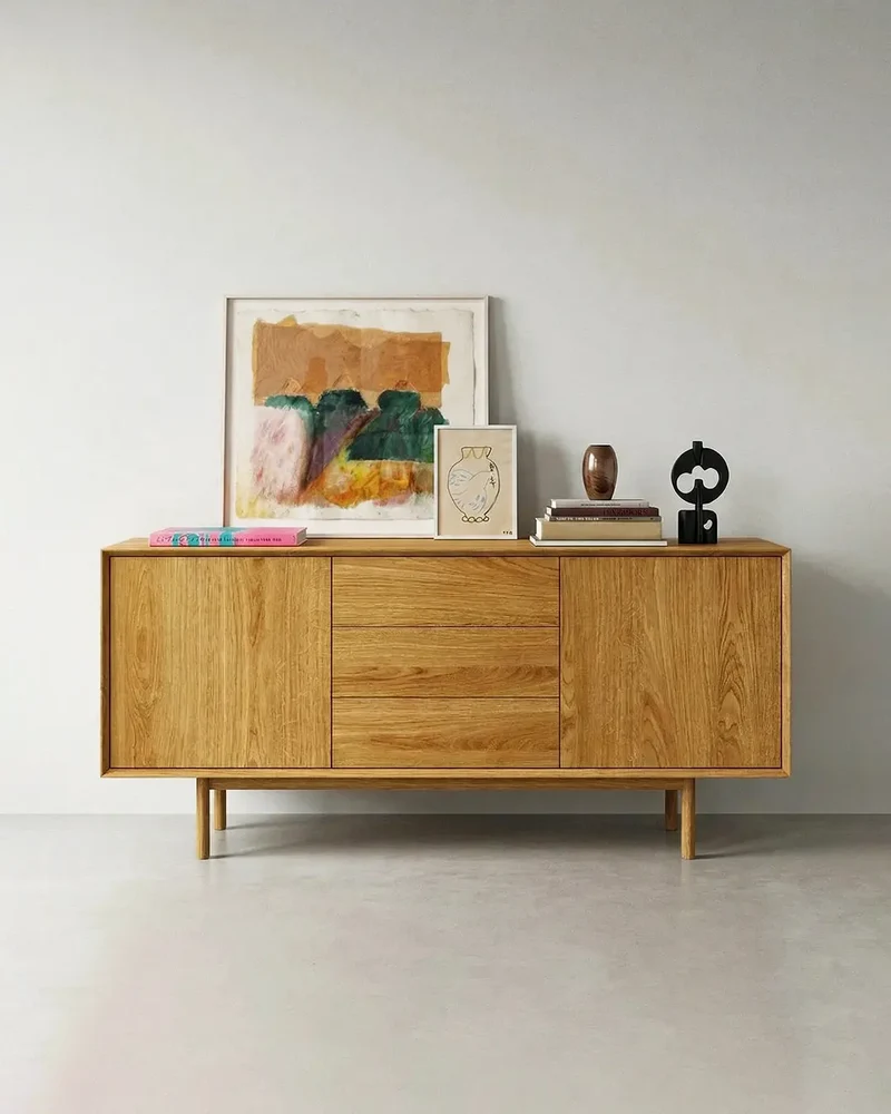 Kodama Credenza In Rovere Con Due Ante Tre Cassetti