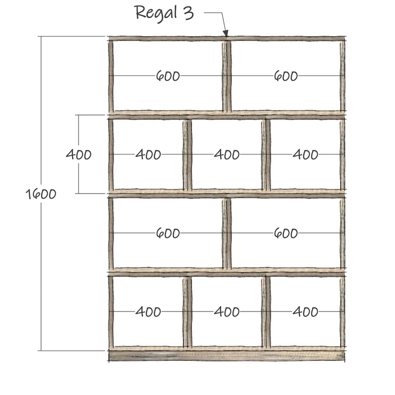 KOMBI3 -Regalsystem Set Bücherregal Raumteiler Holzregal
