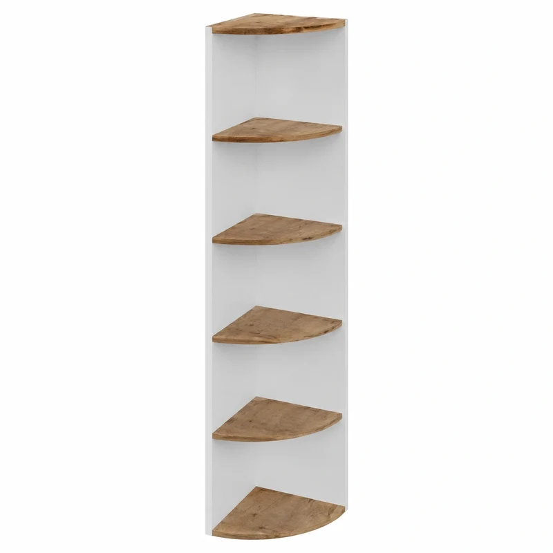 Mensola Angolare Vicco Ecki, Rovere Bianco e Dorato, 40x180 cm, con 3 Ripiani Aperti da Parete
