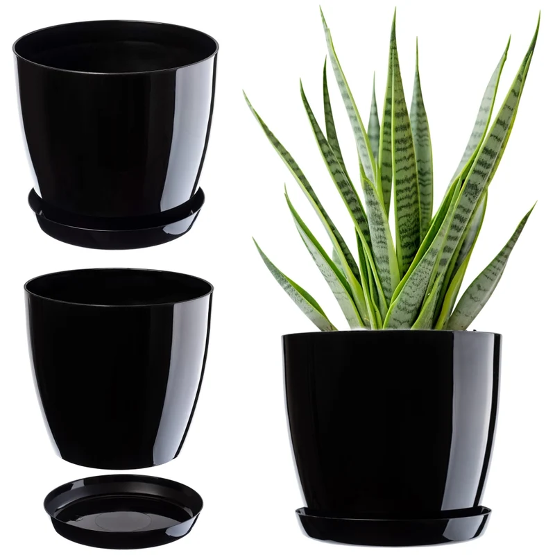 Vaso da fiori KADAX con sottovaso e coperchio in plastica, 23 cm, nero. Kadax