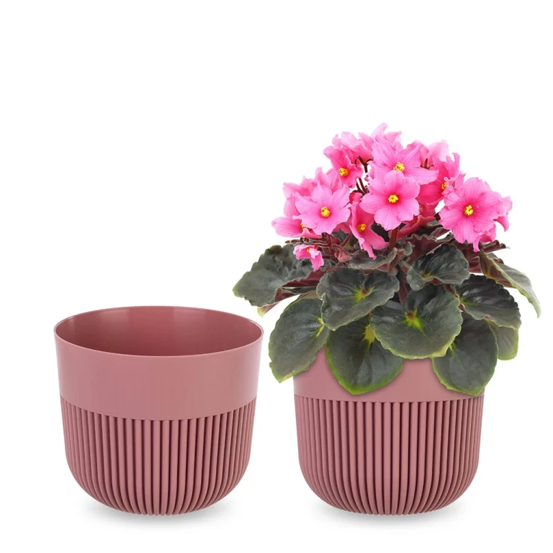 Vaso da fiori KADAX, Coprivaso, 13 cm, Plastica, Rotondo, A coste, Rosa
