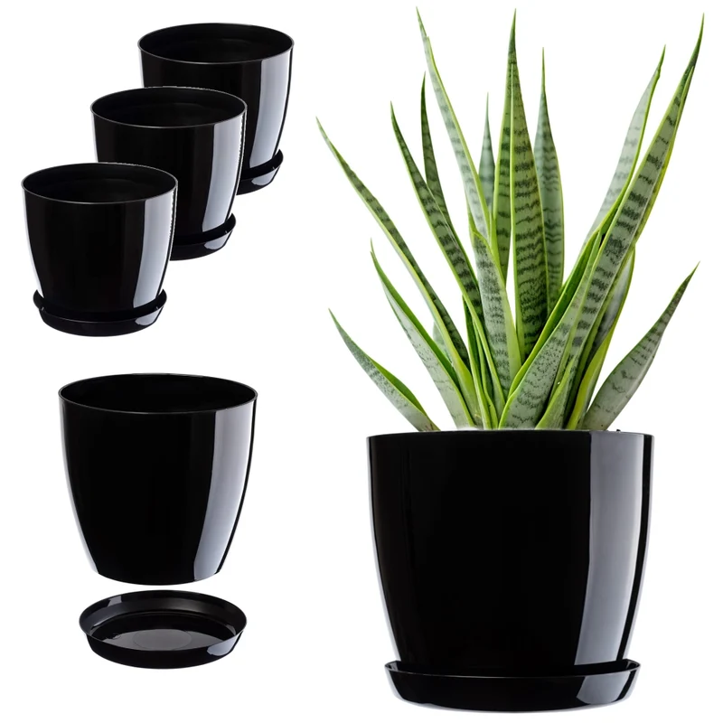 Vaso da fiori KADAX, fioriera, coperchio, 23 cm, supporto per fiori, plastica nera, 3 pezzi.