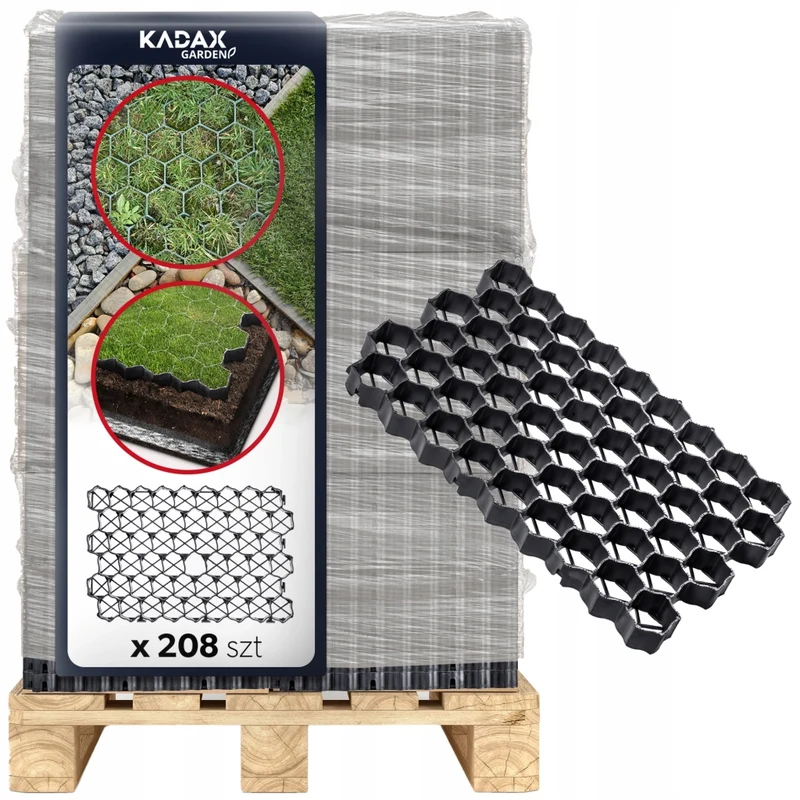 Griglia di parcheggio/giardino KADAX Geogrid 60x40x4, portata 590 tonnellate/m2 su pallet.