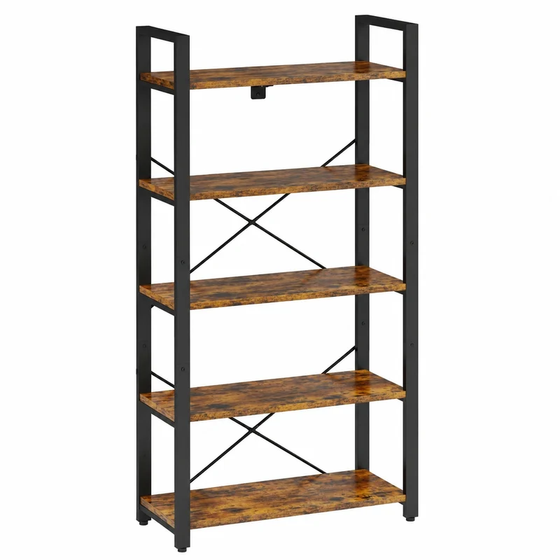 Scaffale IRONCK 2M a 6 livelli in legno e metallo, per ufficio o casa, marrone nero