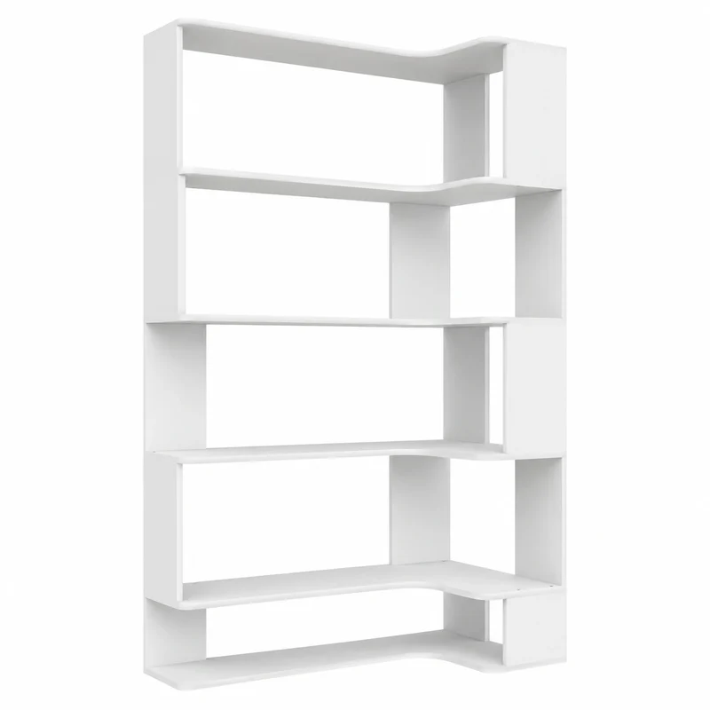 Scaffale Angolare Bianco con 5 Ripiani per Soggiorno e Studio, 90x48x169 cm
