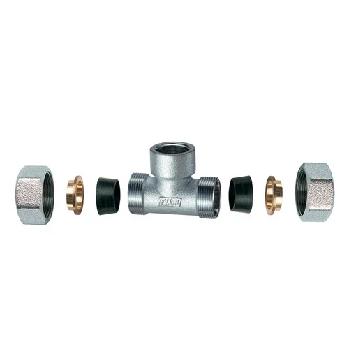 Raccordo cromato a t con 2 monoconi in gomma per rame 3/4 x 18