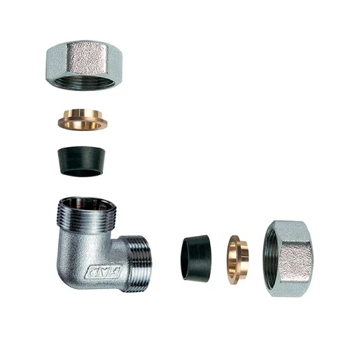 Gomito doppio cromato c/monocono in gomma per rame 1/2 x 18