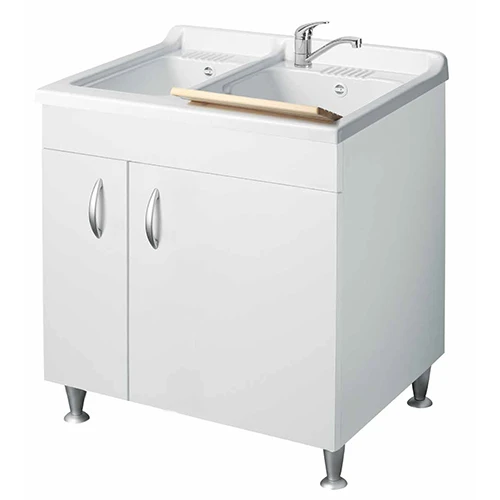 Lavatoio con mobile in nobilitato e 2 vasche l cm. 75 x p cm. 60