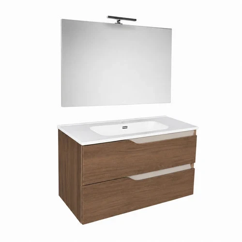 Mobile bagno sospeso mod. praga l. 100 cm rovere naturale -bianco lucido