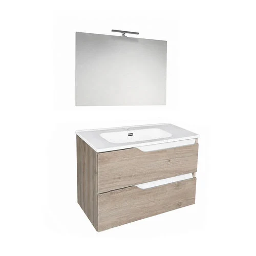 Mobile bagno sospeso mod. praga l. 80 cm rovere naturale -bianco lucido
