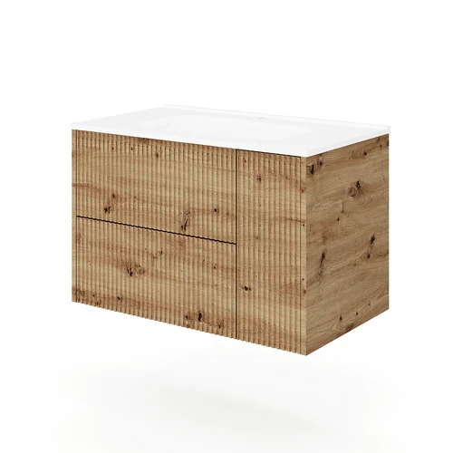 Base sospesa mobile bagno con lavabo mod. trio cannettato cm 101x46 rovere oro