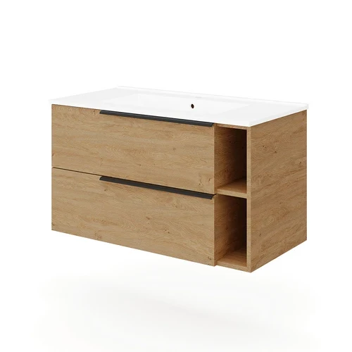 Base sospesa mobile bagno con lavabo mod. loft cm 91x46 noce scuro