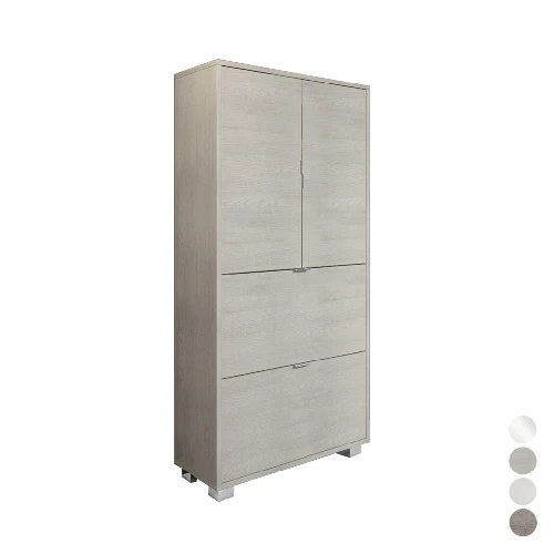 Armadio scarpiera multiuso con 2 ribalte e 2 ante in nobilitato cm l76xh155xp30 bianco lucido